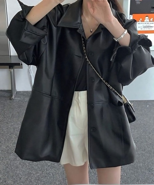 inst.ALL(インストール)の「フェイクレザーオーバーサイズシャツジャケット(その他アウター・レディース・ブラック・M)」の10枚目の写真