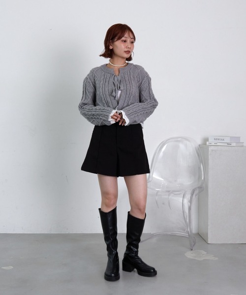 mul.(ムル)の「裾フリル付きフロントリボンカーディガン(カーディガン/ボレロ・レディース・グレー/ホワイト/ブラック・FREE)」の16枚目の写真