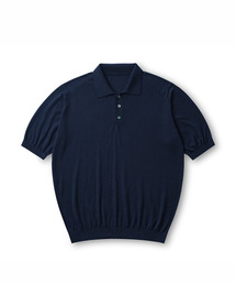 EDWARDMAX（エドワードマックス）の「ネイビー) 綿シルクスリーボタンベーシックカラーニット（ポロシャツ）」