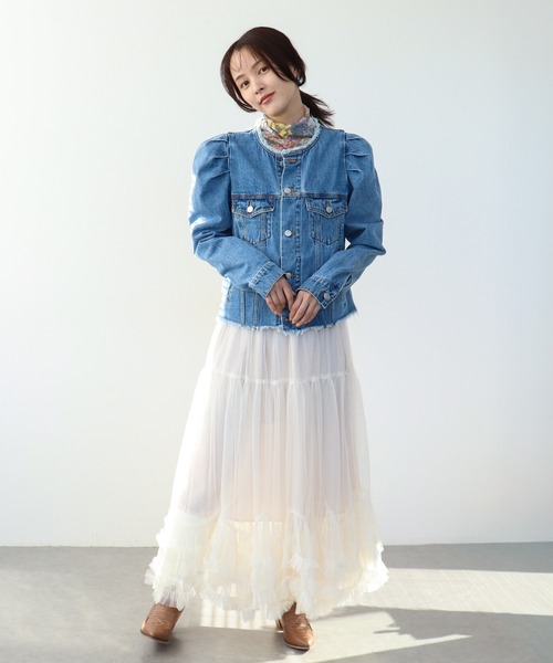 Three Four Time（ｽﾘｰﾌｫｰﾀｲﾑ）の「裾ランダムフリルチュールスカート（スカート・レディース・オフホワイト/ブラック・FREE）」の9枚目の写真