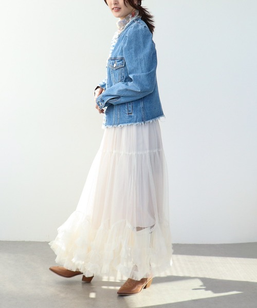 Three Four Time（ｽﾘｰﾌｫｰﾀｲﾑ）の「裾ランダムフリルチュールスカート（スカート・レディース・オフホワイト/ブラック・FREE）」の10枚目の写真