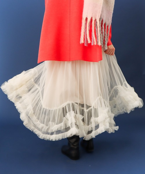 Three Four Time（ｽﾘｰﾌｫｰﾀｲﾑ）の「裾ランダムフリルチュールスカート（スカート・レディース・オフホワイト/ブラック・FREE）」の12枚目の写真