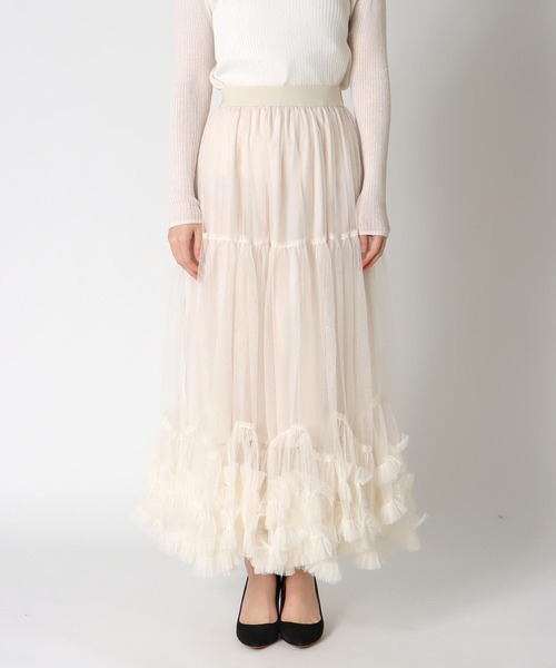 Three Four Time（ｽﾘｰﾌｫｰﾀｲﾑ）の「裾ランダムフリルチュールスカート（スカート・レディース・オフホワイト/ブラック・FREE）」の16枚目の写真