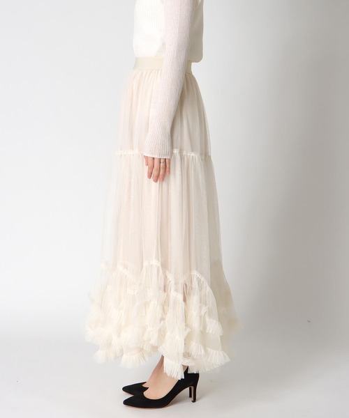 Three Four Time（ｽﾘｰﾌｫｰﾀｲﾑ）の「裾ランダムフリルチュールスカート（スカート・レディース・オフホワイト/ブラック・FREE）」の17枚目の写真