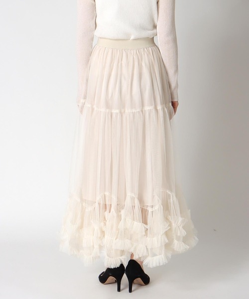 Three Four Time（ｽﾘｰﾌｫｰﾀｲﾑ）の「裾ランダムフリルチュールスカート（スカート・レディース・オフホワイト/ブラック・FREE）」の18枚目の写真