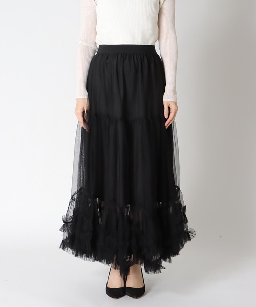 Three Four Time（ｽﾘｰﾌｫｰﾀｲﾑ）の「裾ランダムフリルチュールスカート（スカート・レディース・オフホワイト/ブラック・FREE）」の22枚目の写真