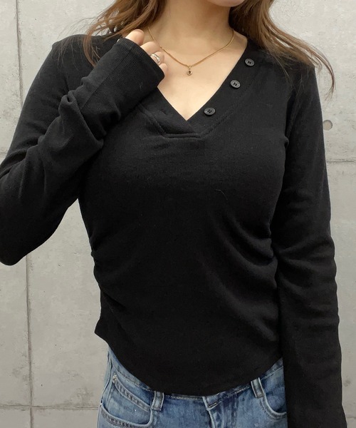 ROGER AND RAW(ロジャーアンドロウ)の「(ネクタイセット)Vネックサイドギャザー リブロンT(Tシャツ/カットソー・レディース・ホワイト/ブラック/グレー・FREE)」の18枚目の写真
