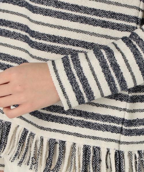 Another Edition（アナザーエディション）の「ボーダーフリンジトップス/AEBC C/BORDフリンジ◆（Tシャツ/カットソー・レディース・オフホワイト/ライトグレー・FREE）」の7枚目の写真