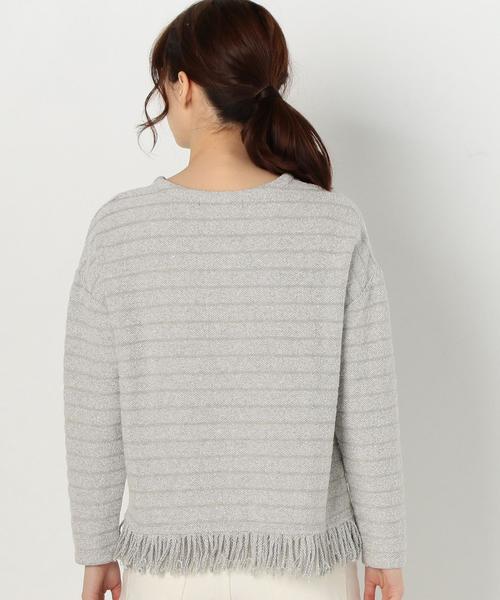 Another Edition（アナザーエディション）の「ボーダーフリンジトップス/AEBC C/BORDフリンジ◆（Tシャツ/カットソー・レディース・オフホワイト/ライトグレー・FREE）」の8枚目の写真