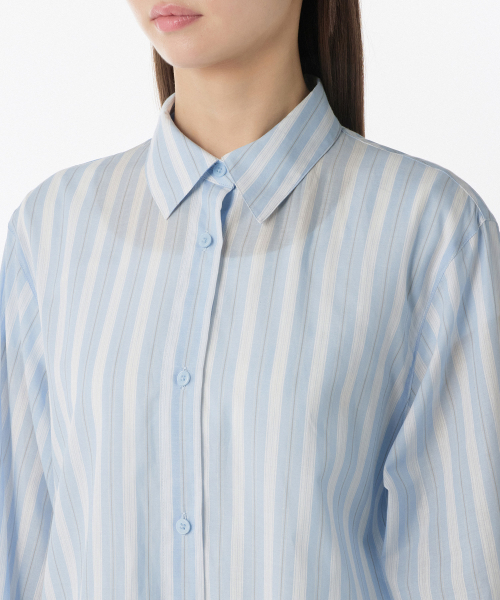 MUSINSA STANDARD WOMAN（ムシンサスタンダードウーマン）の「ウィメンズリラックスドマルチストライプシャツ[ライトブルー]（シャツ/ブラウス・レディース・その他・SMALL/MEDIUM/LARGE/X-SMALL）」の3枚目の写真