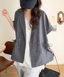 mily bilet（ミウィビレット）の「【mily bilet】甘さひとさじ、きれいに決まる。リボンストラップ付き半袖テーラードジャケット(オーバーサイズ)（テーラードジャケット）」