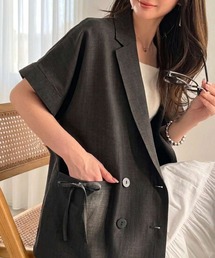 mily bilet（ミウィビレット）の「【mily bilet】甘さひとさじ、きれいに決まる。リボンストラップ付き半袖テーラードジャケット(オーバーサイズ)（テーラードジャケット）」