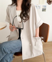 mily bilet（ミウィビレット）の「【mily bilet】甘さひとさじ、きれいに決まる。リボンストラップ付き半袖テーラードジャケット(オーバーサイズ)（テーラードジャケット）」