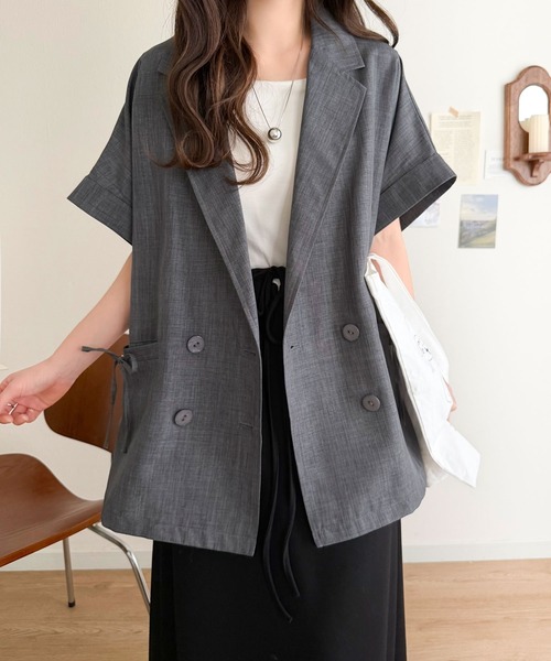 mily bilet（ミウィビレット）の「【mily bilet】甘さひとさじ、きれいに決まる。リボンストラップ付き半袖テーラードジャケット（オーバーサイズ）（テーラードジャケット・レディース・グレー/アイボリー/チャコール・X-LARGE/MEDIUM/LARGE/SMALL）」の18枚目の写真