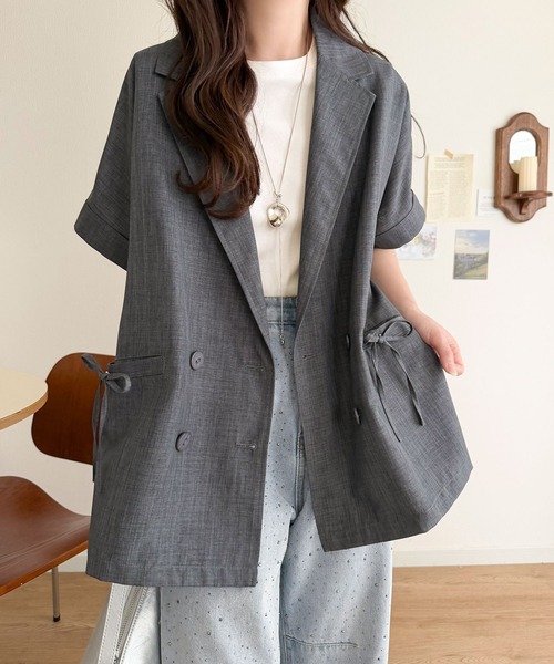 mily bilet(ミウィビレット)の「【mily bilet】冷房対策にも♪甘さひとさじ、きれいに決まる。リボンストラップ付き半袖テーラードジャケット(オーバーサイズ)(テーラードジャケット・レディース・グレー/アイボリー/チャコール・X-LARGE/MEDIUM/LARGE/SMALL)」の22枚目の写真