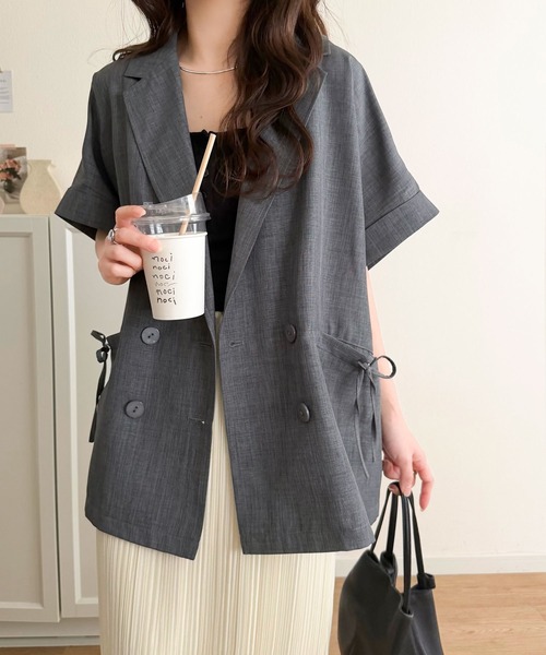 mily bilet（ミウィビレット）の「【mily bilet】甘さひとさじ、きれいに決まる。リボンストラップ付き半袖テーラードジャケット（オーバーサイズ）（テーラードジャケット・レディース・グレー/アイボリー/チャコール・X-LARGE/MEDIUM/LARGE/SMALL）」の19枚目の写真