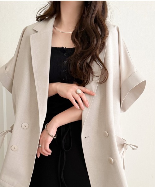 mily bilet（ミウィビレット）の「【mily bilet】甘さひとさじ、きれいに決まる。リボンストラップ付き半袖テーラードジャケット（オーバーサイズ）（テーラードジャケット・レディース・グレー/アイボリー/チャコール・X-LARGE/MEDIUM/LARGE/SMALL）」の12枚目の写真