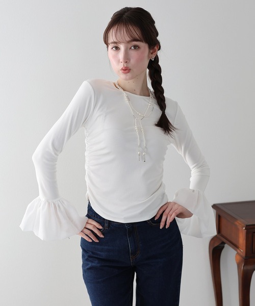 BLUEEAST(ブルーイースト)の「フレアスリーブドッキングカットソー(Tシャツ/カットソー・レディース・ホワイト/ブラック・MEDIUM)」の21枚目の写真
