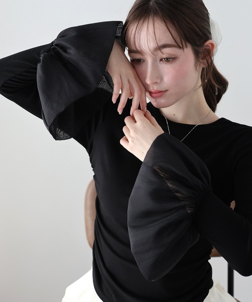 BLUEEAST(ブルーイースト)の「フレアスリーブドッキングカットソー(Tシャツ/カットソー・レディース・ホワイト/ブラック・MEDIUM)」の15枚目の写真