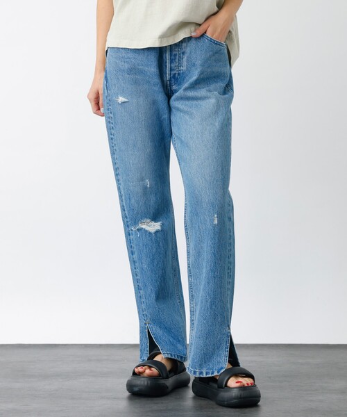Rouge vif la cle（ルージュヴィフラクレ）の「【157×WOADBLUE】Slit Straight / スリット ストレート デニムパンツ /  ブリーチ / ダメージ【WEB限定】（その他パンツ・レディース・インディゴブルー・25/24/23/26）」の6枚目の写真