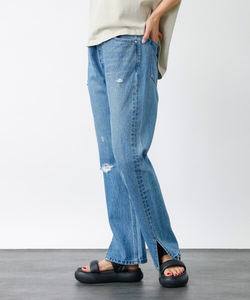 Rouge vif la cle（ルージュヴィフラクレ）の「【157×WOADBLUE】Slit Straight / スリット ストレート デニムパンツ /  ブリーチ / ダメージ【WEB限定】（その他パンツ・レディース・インディゴブルー・25/24/23/26）」の8枚目の写真