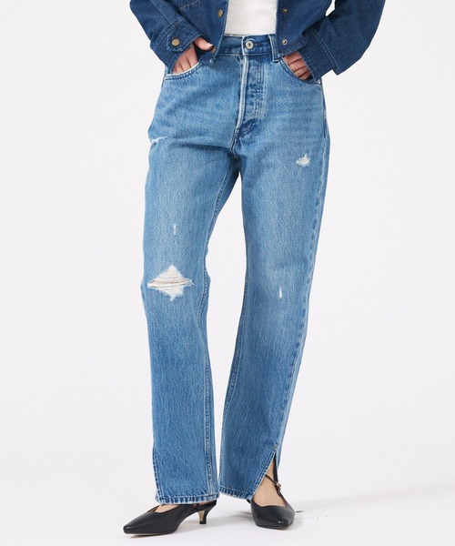 Rouge vif la cle(ルージュヴィフラクレ)の「【157×WOADBLUE】Slit Straight / スリット ストレート デニムパンツ / ブリーチ / ダメージ【WEB限定】(その他パンツ・レディース・インディゴブルー・25/24/23/26)」の1枚目の写真