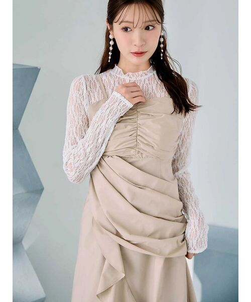 MERCURYDUO(マーキュリーデュオ)の「ギャザードレープドッキングワンピース(ワンピース・レディース・ベージュ/チャコールグレー・MEDIUM/SMALL)」の2枚目の写真