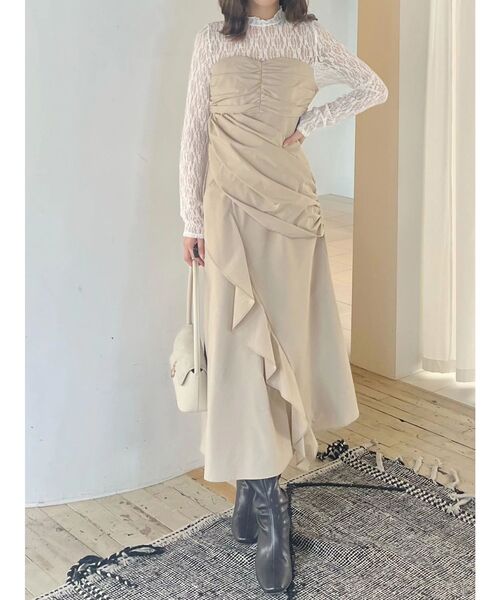 MERCURYDUO(マーキュリーデュオ)の「ギャザードレープドッキングワンピース(ワンピース・レディース・ベージュ/チャコールグレー・MEDIUM/SMALL)」の11枚目の写真