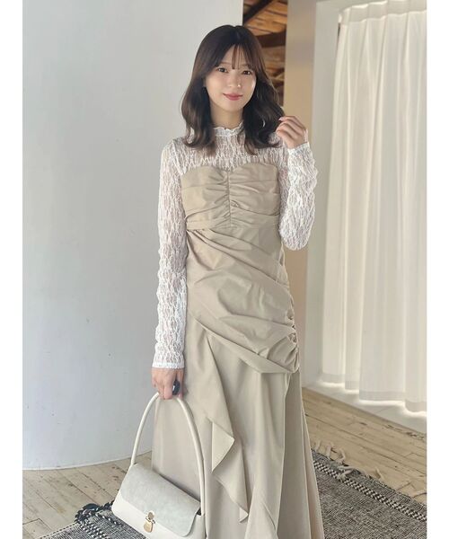 MERCURYDUO(マーキュリーデュオ)の「ギャザードレープドッキングワンピース(ワンピース・レディース・ベージュ/チャコールグレー・MEDIUM/SMALL)」の12枚目の写真
