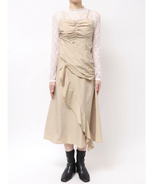 MERCURYDUO(マーキュリーデュオ)の「ギャザードレープドッキングワンピース(ワンピース・レディース・ベージュ/チャコールグレー・MEDIUM/SMALL)」の15枚目の写真