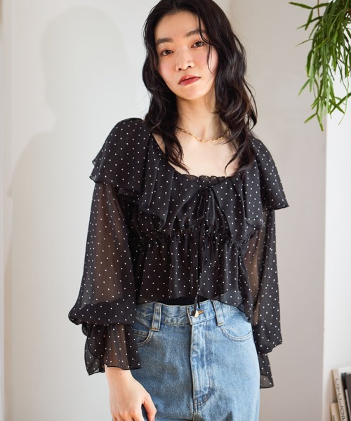 mysty woman（ミスティウーマン）の「ラッフルフリルブラウスキャミSET　659270（シャツ/ブラウス・レディース・オフホワイト/ブラック系その他/グレー/ブラウン・FREE）」の9枚目の写真