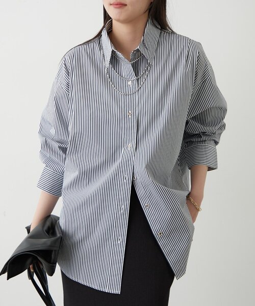 LOUNGEDRESS（ラウンジドレス）の「ストライプBigシャツ（シャツ/ブラウス・レディース・ネイビー/ベージュ・FREE）」の17枚目の写真