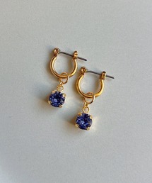 【As】【金属アレルギー対応】NO.200 小ぶりフープ 2way 誕生石 推しカラー クリスタルガラス ビジューピアス(チタン)(MA)