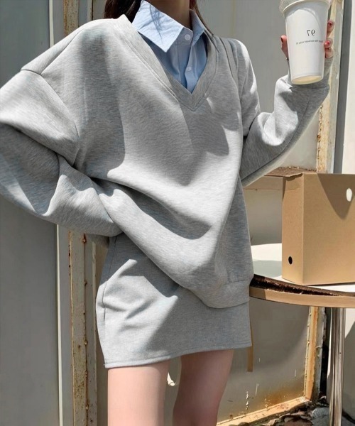 Miniministore(ミニミニストア)の「シャツ襟切り替えスウェットレディース長袖(Tシャツ/カットソー・レディース・グレー×ピンク/グレー×サックスブルー・FREE)」の16枚目の写真
