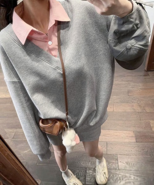 Miniministore(ミニミニストア)の「シャツ襟切り替えスウェットレディース長袖(Tシャツ/カットソー・レディース・グレー×ピンク/グレー×サックスブルー・FREE)」の20枚目の写真