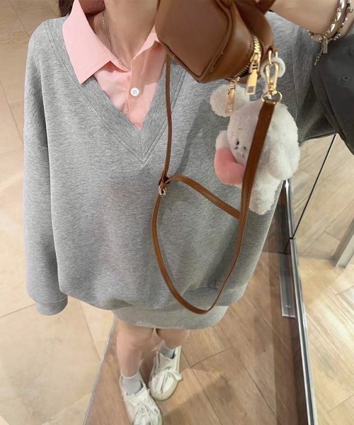 Miniministore(ミニミニストア)の「シャツ襟切り替えスウェットレディース長袖(Tシャツ/カットソー・レディース・グレー×ピンク/グレー×サックスブルー・FREE)」の21枚目の写真