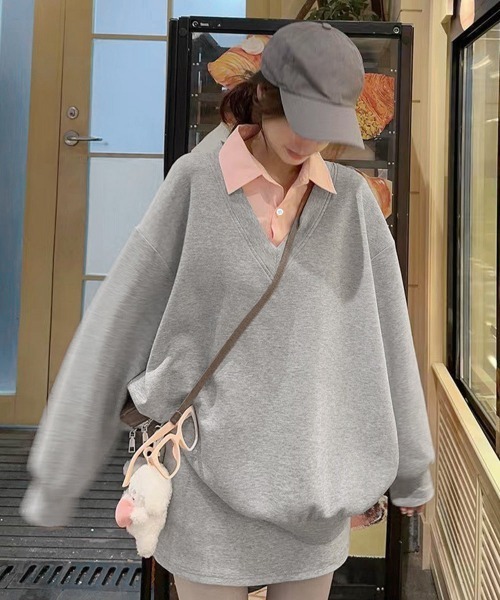 Miniministore(ミニミニストア)の「シャツ襟切り替えスウェットレディース長袖(Tシャツ/カットソー・レディース・グレー×ピンク/グレー×サックスブルー・FREE)」の22枚目の写真