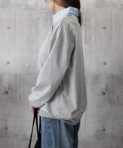 Miniministore(ミニミニストア)の「シャツ襟切り替えスウェットレディース長袖(Tシャツ/カットソー・レディース・グレー×ピンク/グレー×サックスブルー・FREE)」の4枚目の写真
