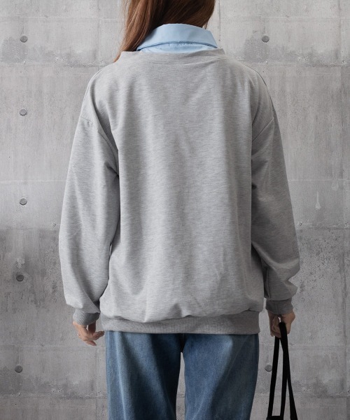 Miniministore(ミニミニストア)の「シャツ襟切り替えスウェットレディース長袖(Tシャツ/カットソー・レディース・グレー×ピンク/グレー×サックスブルー・FREE)」の5枚目の写真