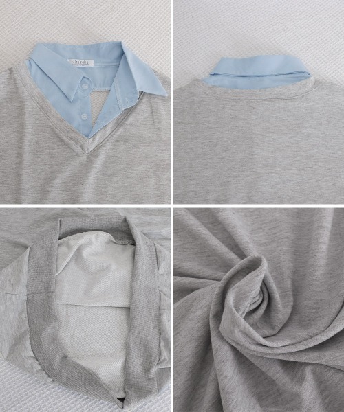 Miniministore(ミニミニストア)の「シャツ襟切り替えスウェットレディース長袖(Tシャツ/カットソー・レディース・グレー×ピンク/グレー×サックスブルー・FREE)」の7枚目の写真