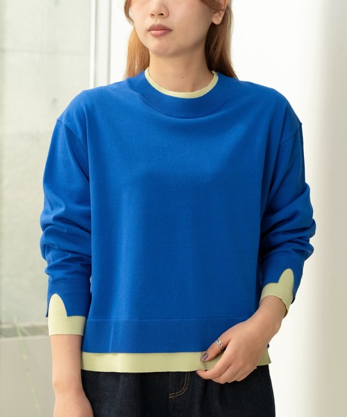 STRAWBERRY-FIELDS(ストロベリーフィールズ)の「セシルストレッチ_レイヤード風バイカラーニット(ニット/セーター・レディース・ブルー系/ホワイト×イエロー/ピンク系・2)」の2枚目の写真