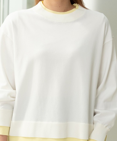 STRAWBERRY-FIELDS(ストロベリーフィールズ)の「セシルストレッチ_レイヤード風バイカラーニット(ニット/セーター・レディース・ブルー系/ホワイト×イエロー/ピンク系・2)」の13枚目の写真