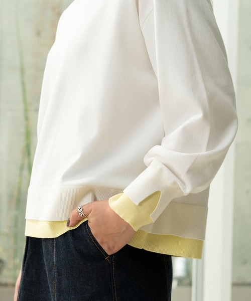 STRAWBERRY-FIELDS(ストロベリーフィールズ)の「セシルストレッチ_レイヤード風バイカラーニット(ニット/セーター・レディース・ブルー系/ホワイト×イエロー/ピンク系・2)」の14枚目の写真