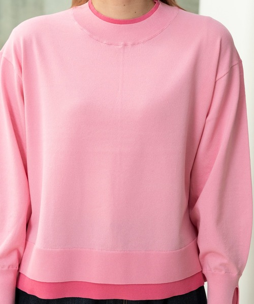 STRAWBERRY-FIELDS(ストロベリーフィールズ)の「セシルストレッチ_レイヤード風バイカラーニット(ニット/セーター・レディース・ブルー系/ホワイト×イエロー/ピンク系・2)」の7枚目の写真