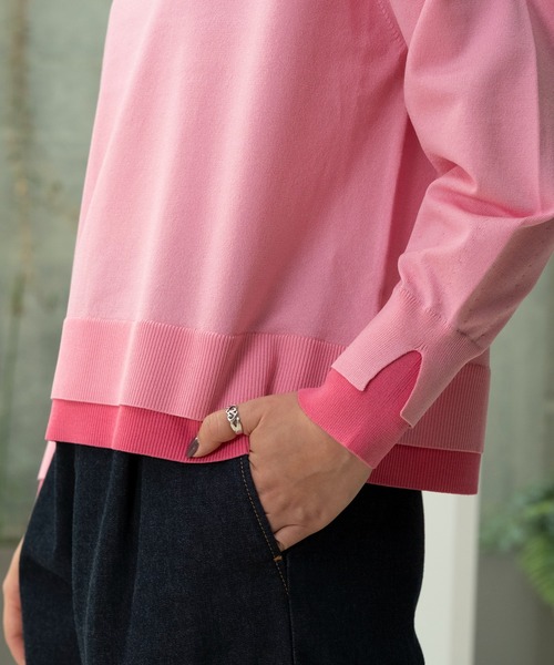 STRAWBERRY-FIELDS(ストロベリーフィールズ)の「セシルストレッチ_レイヤード風バイカラーニット(ニット/セーター・レディース・ブルー系/ホワイト×イエロー/ピンク系・2)」の8枚目の写真