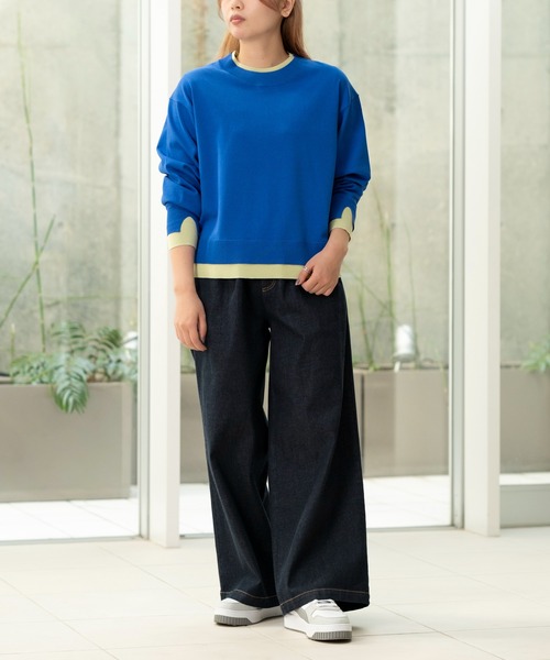 STRAWBERRY-FIELDS(ストロベリーフィールズ)の「セシルストレッチ_レイヤード風バイカラーニット(ニット/セーター・レディース・ブルー系/ホワイト×イエロー/ピンク系・2)」の16枚目の写真