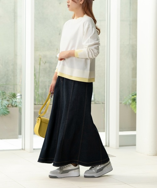 STRAWBERRY-FIELDS(ストロベリーフィールズ)の「セシルストレッチ_レイヤード風バイカラーニット(ニット/セーター・レディース・ブルー系/ホワイト×イエロー/ピンク系・2)」の11枚目の写真