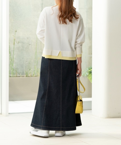 STRAWBERRY-FIELDS(ストロベリーフィールズ)の「セシルストレッチ_レイヤード風バイカラーニット(ニット/セーター・レディース・ブルー系/ホワイト×イエロー/ピンク系・2)」の12枚目の写真