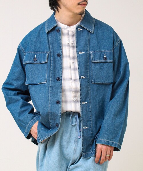 GLOSTER（グロスター）の「【デニム/リップストップ】ミリタリーオーバーシャツ（シャツ/ブラウス・メンズ・ベージュ/インディゴブルー・L/M）」の2枚目の写真