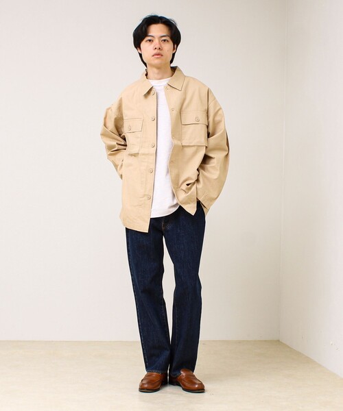 GLOSTER（グロスター）の「【デニム/リップストップ】ミリタリーオーバーシャツ（シャツ/ブラウス・メンズ・ベージュ/インディゴブルー・L/M）」の3枚目の写真